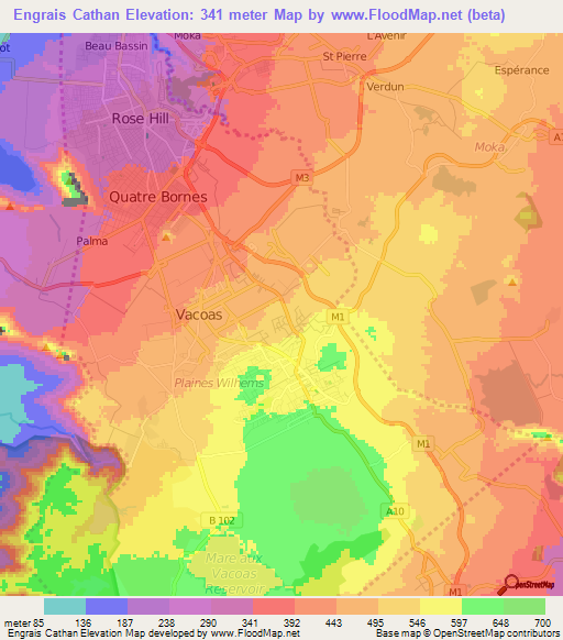 Engrais Cathan,Mauritius Elevation Map