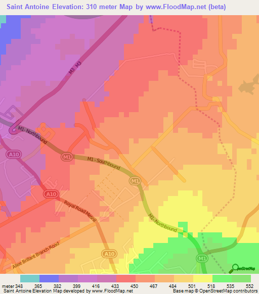 Saint Antoine,Mauritius Elevation Map