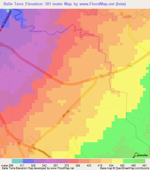 Belle Terre,Mauritius Elevation Map