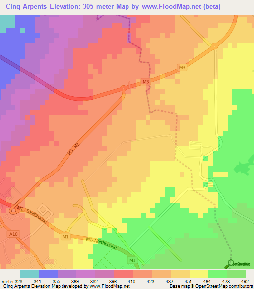 Cinq Arpents,Mauritius Elevation Map