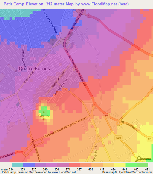 Petit Camp,Mauritius Elevation Map