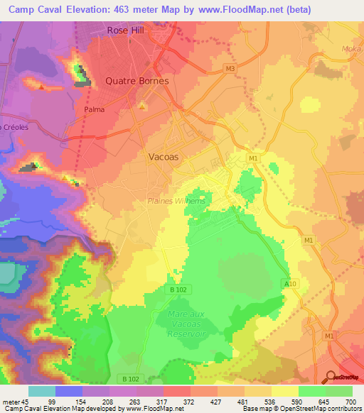 Camp Caval,Mauritius Elevation Map