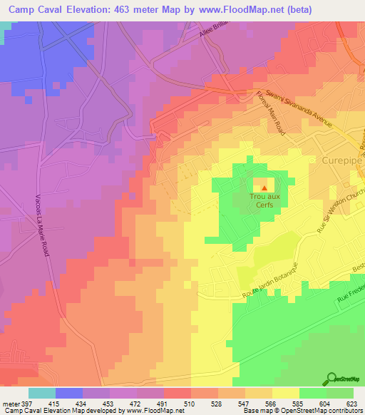 Camp Caval,Mauritius Elevation Map
