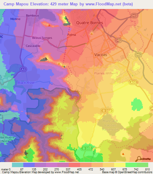 Camp Mapou,Mauritius Elevation Map