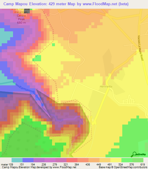 Camp Mapou,Mauritius Elevation Map