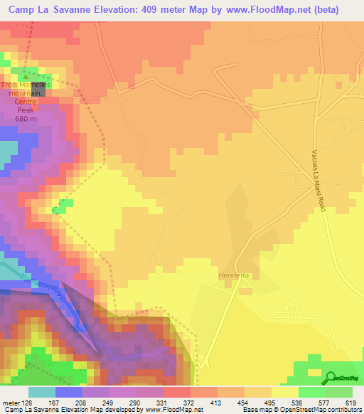 Camp La Savanne,Mauritius Elevation Map