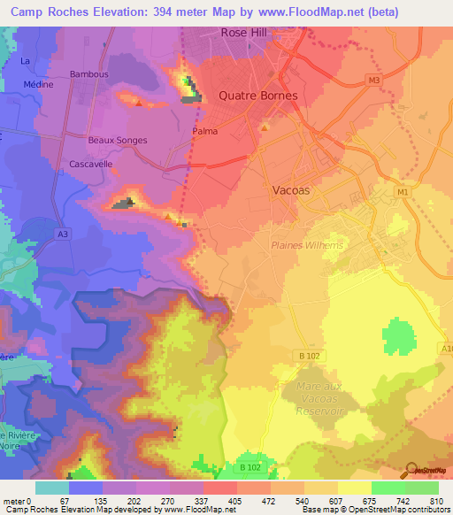 Camp Roches,Mauritius Elevation Map