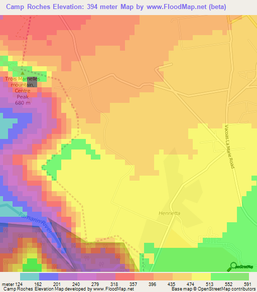 Camp Roches,Mauritius Elevation Map