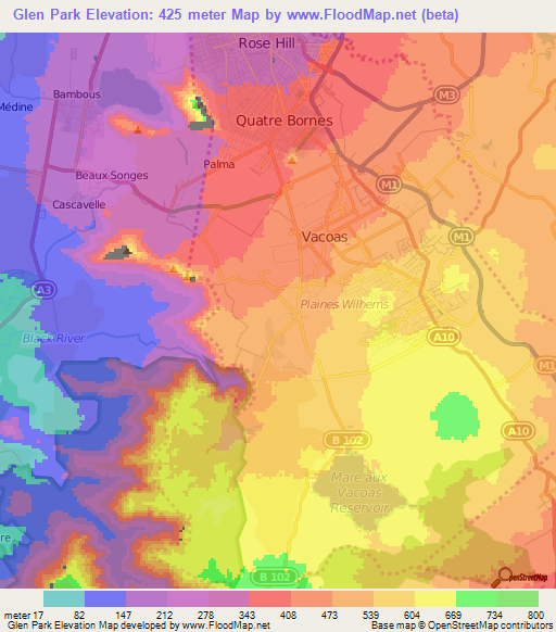 Glen Park,Mauritius Elevation Map