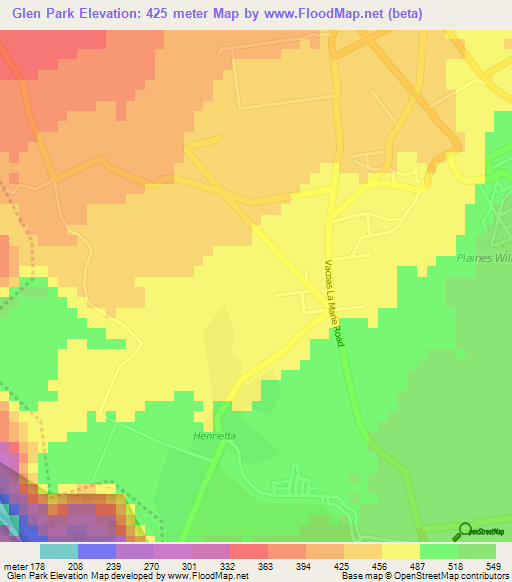 Glen Park,Mauritius Elevation Map