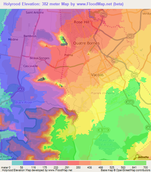 Holyrood,Mauritius Elevation Map