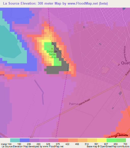 La Source,Mauritius Elevation Map