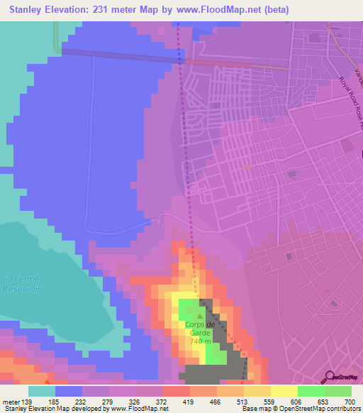 Stanley,Mauritius Elevation Map