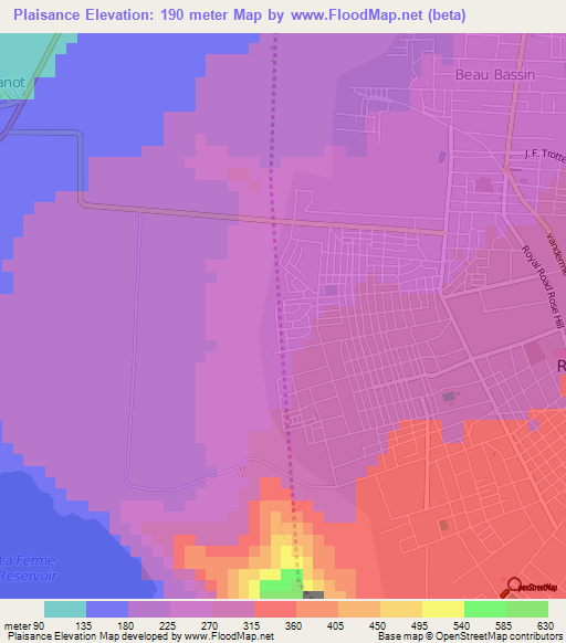 Plaisance,Mauritius Elevation Map