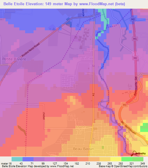 Belle Etoile,Mauritius Elevation Map