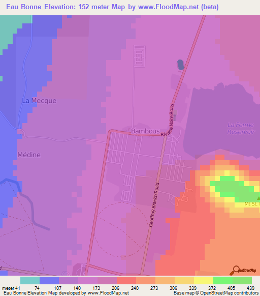 Eau Bonne,Mauritius Elevation Map