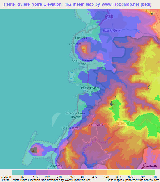 Petite Riviere Noire,Mauritius Elevation Map