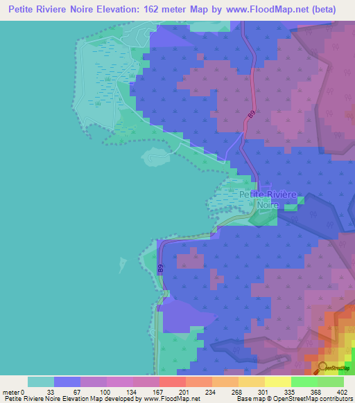 Petite Riviere Noire,Mauritius Elevation Map