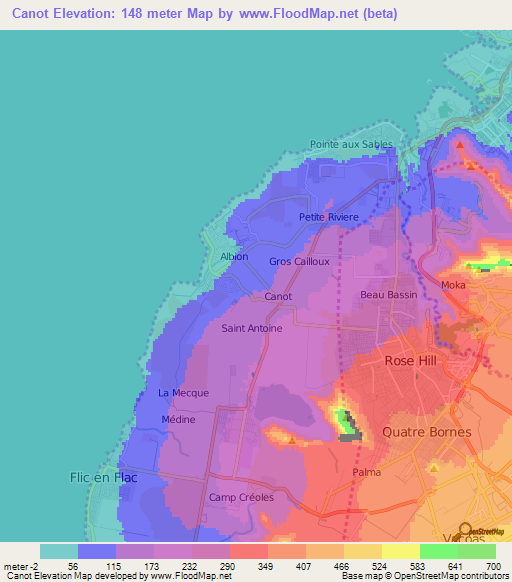 Canot,Mauritius Elevation Map