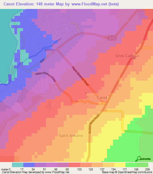 Canot,Mauritius Elevation Map