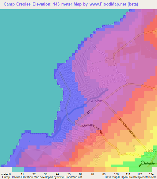 Camp Creoles,Mauritius Elevation Map