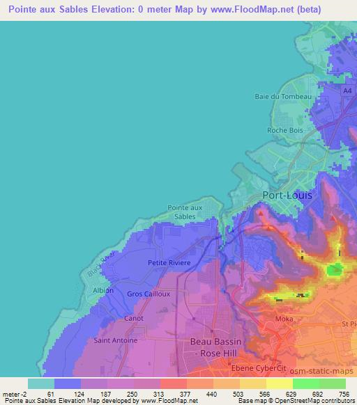 Pointe aux Sables,Mauritius Elevation Map