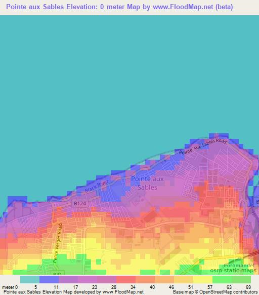 Pointe aux Sables,Mauritius Elevation Map
