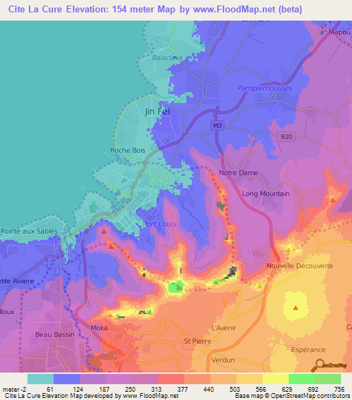 Cite La Cure,Mauritius Elevation Map