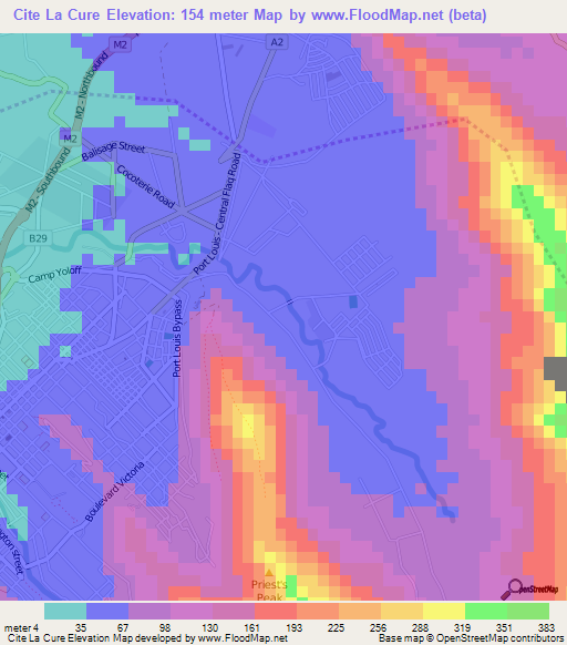 Cite La Cure,Mauritius Elevation Map