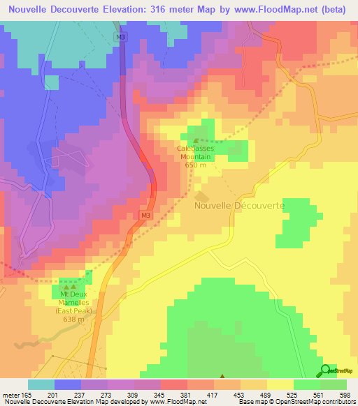 Nouvelle Decouverte,Mauritius Elevation Map