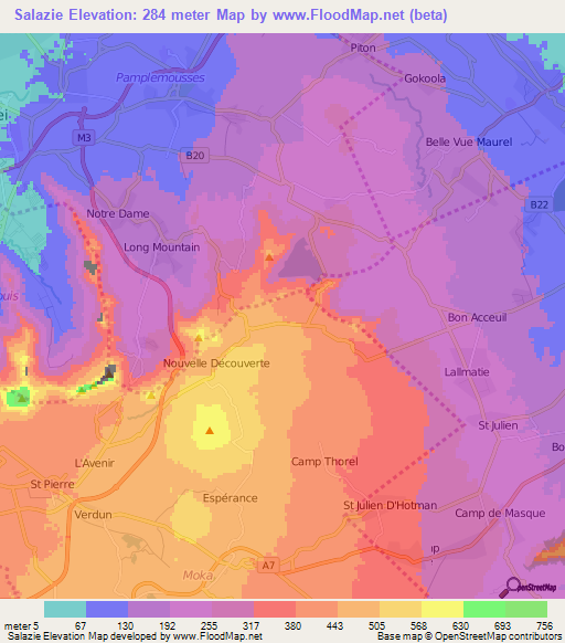 Salazie,Mauritius Elevation Map