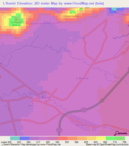 L'Avenir,Mauritius Elevation Map