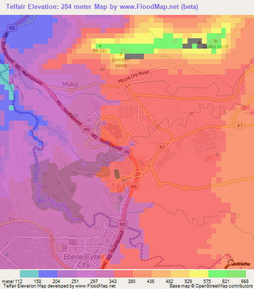 Telfair,Mauritius Elevation Map