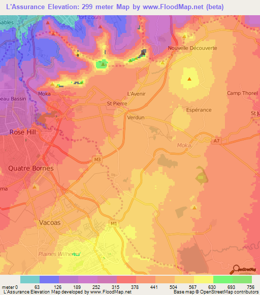 L'Assurance,Mauritius Elevation Map