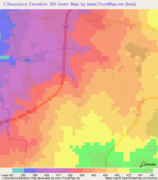 L'Assurance,Mauritius Elevation Map