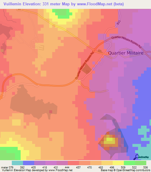 Vuillemin,Mauritius Elevation Map