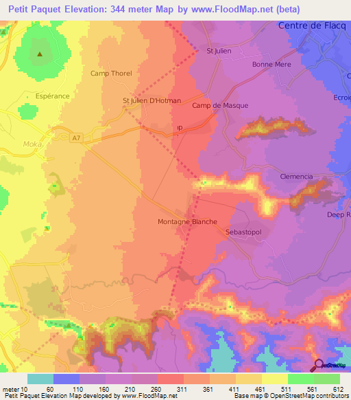 Petit Paquet,Mauritius Elevation Map