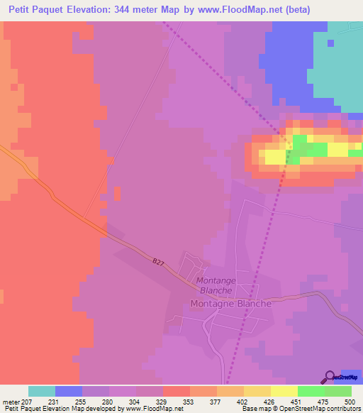 Petit Paquet,Mauritius Elevation Map