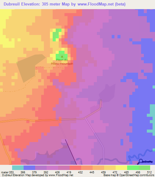 Dubreuil,Mauritius Elevation Map