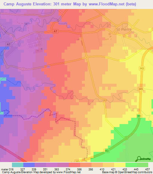 Camp Auguste,Mauritius Elevation Map