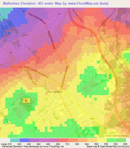 Malherbes,Mauritius Elevation Map