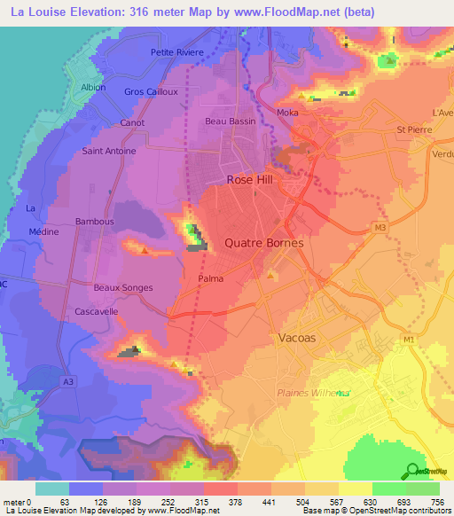 La Louise,Mauritius Elevation Map