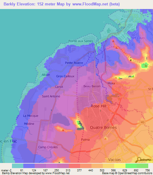 Barkly,Mauritius Elevation Map