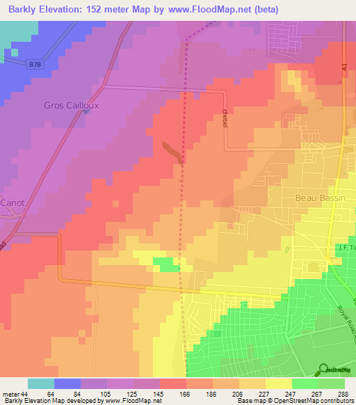 Barkly,Mauritius Elevation Map