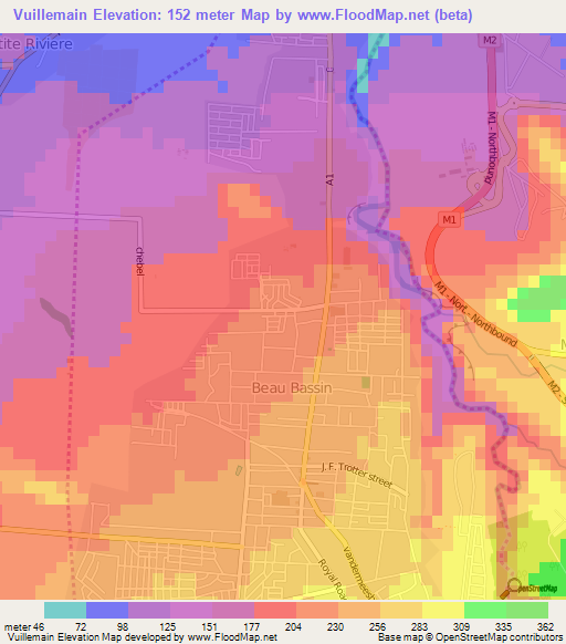 Vuillemain,Mauritius Elevation Map