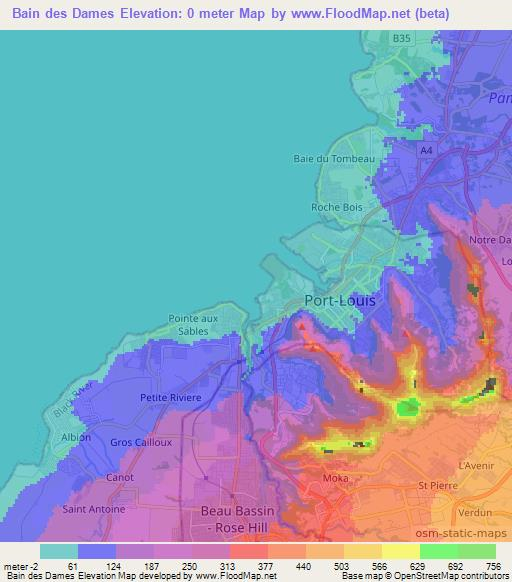 Bain des Dames,Mauritius Elevation Map