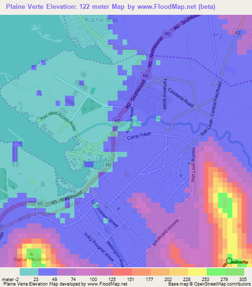 Plaine Verte,Mauritius Elevation Map