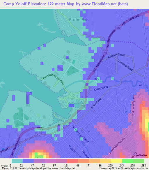 Camp Yoloff,Mauritius Elevation Map