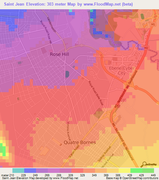 Saint Jean,Mauritius Elevation Map
