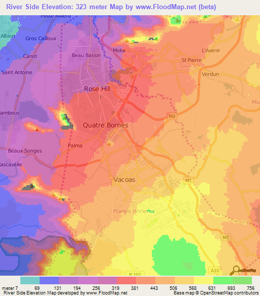 River Side,Mauritius Elevation Map